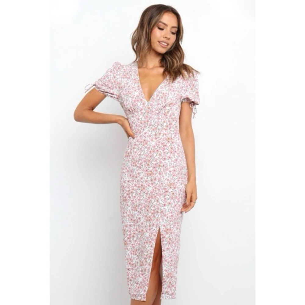 Petal & Pup Floral V Neck Midi Dress High Slit Womens Size 6